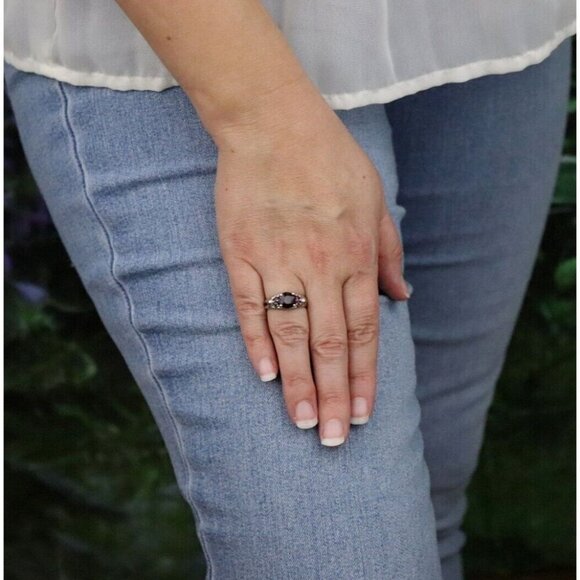 14k White Gold Natural Garnet And Lab Created Ruby Ring Size 6 1/4 - Picture 4 of 7